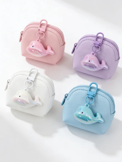 1个轻巧可爱的粉彩鲸鱼钥匙扣，炫彩海洋动物包包挂饰，女士适用，完美的旅行配件，可用于包包和汽车，是送给朋友和家人的理想生日节日礼物，可爱包包配件，配有身份证挂绳和汽车零件收纳袋吊坠