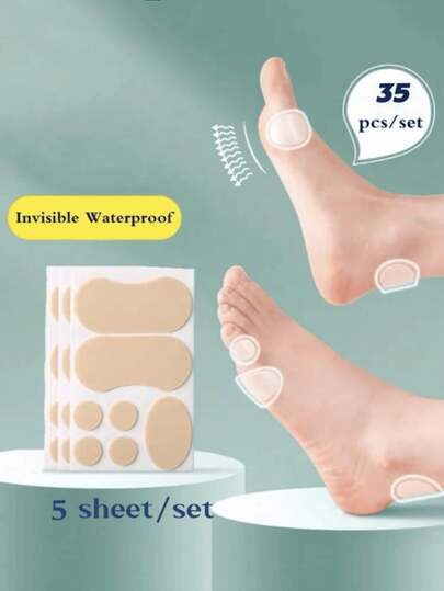 QKC 5sets/35pcs Skin-Tone Invisible Shoe Sole Protector Stickers, Suitable For Women's High Heels, Sandals And Men's Sneakers, Comfortable And Durable For Daily Wear