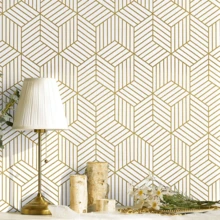 1 Roll Self-Adhesive Wallpaper, Gold Geometric Line Pattern, Minimalist Modern, Waterproof Oil-Proof Removable Wallpaper, Suitable For Kitchen Countertop, Cabinet, Wall, Room Decor, Home Decor, Living Room, Bathroom, Home Renovation, Furniture Makeover, DIY Decoration, Durable Wall Covering Material, Easy To Install, Home Upgrade - Gold - View 7