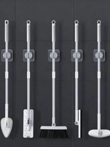 1/3/4/8 piezas Ganchos para trapeador sin taladro, Sujetadores adhesivos fuertes para trapeador, Colgadores de pared para trapeador, Ganchos ahorradores de espacio para baño, Estantes de almacenamiento fijos para escobas, Adecuados para baño, cocina y jardín - Gris - Ver 2