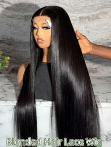 Tóc giả Yaki màu đen dài 30 inch, kiểu tóc xoăn thẳng, có ren phía trước, dành cho nữ, có tóc con, làm từ chất liệu tổng hợp, đã được tỉa sẵn, không cần keo dán, thích hợp để đội hàng ngày. - Tự nhiên & Đen - Xem 2