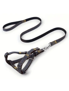 Bộ dây đeo và dây dắt chó bằng vải denim - Có thể điều chỉnh, vừa vặn thoải mái cho chó nhỏ đến lớn - Chất liệu polyester bền, dây dắt, họa tiết gấu bông. - Nhiều màu - Xem 7