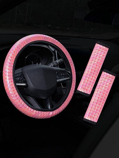 Capa para volante e protetor de ombro para cinto de em couro trançado com efeito degradê arco-íris, antiderrapante e durável, ideal para uso durante todo o ano.