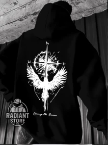 Moletom Básico Confortável para o Dia a Dia Anjo Asas Gótico Arte Streetwear Cultura Urbana Moda de Rua Street Grafite Pichação Skatista Skate Unissex Masculino Feminino Blusa de Frio 50% Algodão 50% Poliéster Top Premium Streetwear Lançamento Envio Imediato Varias Cores!! - Preto - Visão 1