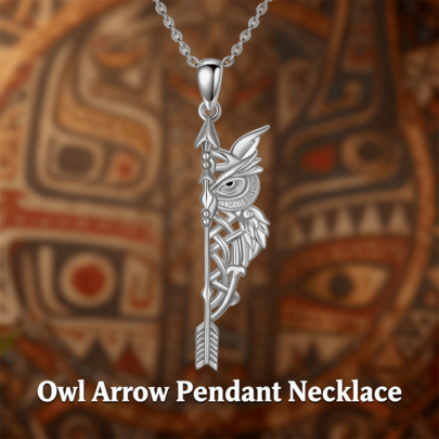 Celtic Style Owl Feather Arrow Amulet Necklace. Vintage Niche Design Choker. Unique And Multifunctional Neck Ornament. Nordic Style Owl And Arrow Pendant Necklace.