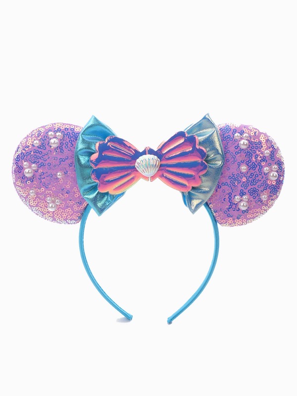 Mermaid Theme Faux Pearl & Sequins Bow Headband, Cute Cartoon Bow Ear Design, Premium Bling Party Headwear, Ideal For Cosplay, Theme Park, Parties And Holiday Events, Wonderful Gift For Christmas, Anniversaries, Birthdays And Festive Gatherings (Cosplay,Headbands,Hair Accessories,Summer,Hair Clips) Hairband