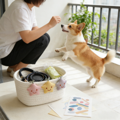 1pc 3-Star Decor Pet Supplies Storage Basket, Desktop Organizer For Pet Everyday Essentials, Woven Small Uncovered Storage Box, Cartoon Pet Supplies Organizer For Living Room