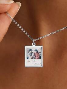 Customized Handwritten Necklace, Real (Your Own) Handwriting, 14k Gold Engraved Pendant, Personalized Signature Jewelry, Perfect Gift - Square Sign Image + Text Style - View 12