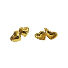 Title: 1 Pair 18K Gold Plated Vintage Stud Earrings For Women, Joined Double Heart & Knotted Circle & Ribbed Texture Studs, Hypoallergenic Tarnish-Free Jewelry/Vintage, Earrings For Women, Earrings, Gold Earrings Women - Gold Ear Stud - View 12