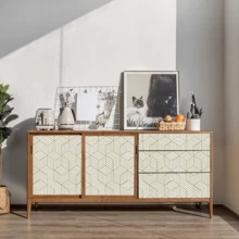 1 Roll Self-Adhesive Wallpaper, Gold Geometric Line Pattern, Minimalist Modern, Waterproof Oil-Proof Removable Wallpaper, Suitable For Kitchen Countertop, Cabinet, Wall, Room Decor, Home Decor, Living Room, Bathroom, Home Renovation, Furniture Makeover, DIY Decoration, Durable Wall Covering Material, Easy To Install, Home Upgrade - Gold - View 5