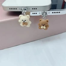 2pcs Cartoon Couple Bear Love Story Phone Dust Plug Decorations - Multicolor - View 5