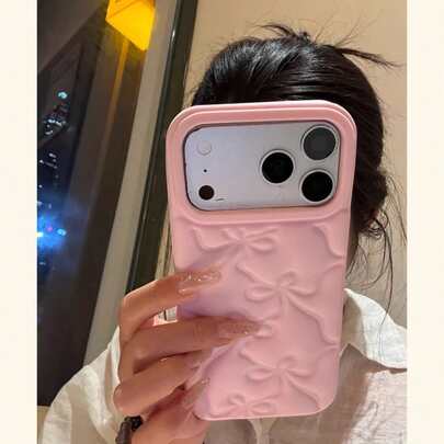 INS koreanischer Stil rosa Schleife 16/17 Pro Max/ 15 Pro Handyhülle, Rundum-Schutz Anti-Sturz Schutzhülle für iPhone 14/13/15 Pro Max