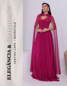 Women's Long Party Dress With Slit, Cape Sleeves, Gathered Bust And Brooch, Solid Color, Elegant, For New Year's Eve, Wedding, Bridesmaid, Graduation. - 玫瑰紅 - 查看 2