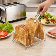 半件套不锈钢吐司架，带心形糖夹、面包展示架和食物夹，厨房用具，适合早餐、烘焙和返校季使用 - - - 查看 6