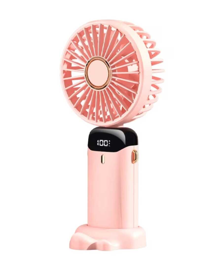 DOSYU Ventilador de Mano Recargable USB - Mini y Portátil, 5 Velocidades, 4200mAh, con Base -deal para Escritorio Material ABS, USB, 5 Medidas 188x90x46,5 mm, Peso 190 g Abanico - ROSA - Ver 1
