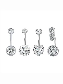 5 件套仿珍珠金色肚脐环，不锈钢双心形锆石嵌入式肚脐穿孔饰品，适合日常佩戴 - 金黃色 - 查看 9