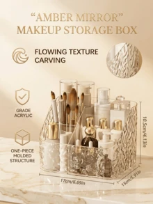 化妆品收纳盒、口红架、梳妆台化妆品整理盒、化妆品展示托盘、指甲钳收纳盒、办公用品整理架、化妆刷架、化妆包，适用于卧室、浴室、客厅、宿舍、梳妆台收纳、秋季装饰、房间装饰、卧室装饰、房间及卧室收纳 - 彩色 - 查看 3