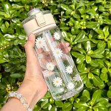 HILAKE Daisy Bounce Cap 塑料水瓶 - 400ml、600ml、800ml | 耐用便携果汁瓶，带盖和吸管 - 生日、情人节、圣诞节和婚礼等场合送给家人、朋友、姐妹、同事的完美礼物 - 理想的旅行杯 - 彩色 - 查看 10