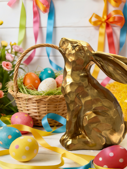1-Piece Easter Bunny Ornament, Mini Resin Gold Bunny Spring Sculpture Desktop Ornament, Bunny Day Gift, Suitable For Garden, Home, Table, Office, Dining Room, Mantel, Party Supplies