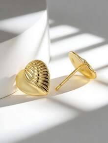 Charm-In Winged Heart Textured 18K Gold Plated Stud Earrings | Dainty Romantic Fashion Earrings For Women | Perfect For Everyday & Gifting Wear - Gold - View 4