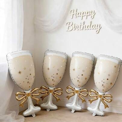 2 quả bóng bay hình ly sâm panh bạch kim, trang trí tiệc năm mới, trang trí lễ đón năm mới, thích hợp cho cả trong nhà và ngoài trời.