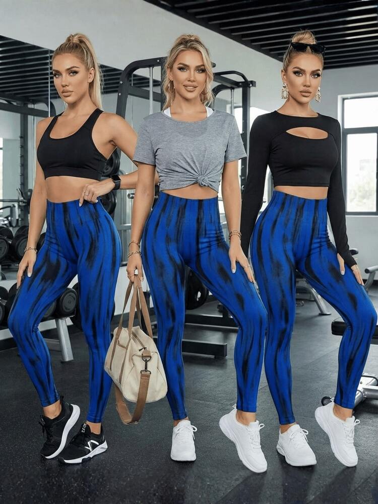 Leggings deportivos canalé stretch de cintura ancha mallas de deporte mujer - azul real - Añade 7