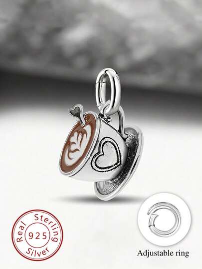 1件简约独特的925纯银咖啡杯吊坠，DIY饰品，优雅配饰，男女皆宜，圣诞礼物