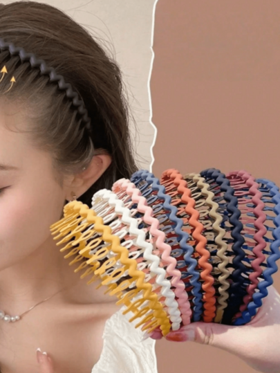 4pcs Assorted Color Minimalist Plastic Toothed Headbands, Versatile