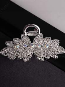 1pc Shiny Silver Rhinestone Hair Claw Clip, Women Metal Hair Accessory Summer Outfits Hair Clips - Multicolor - View 3