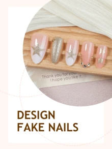 Y2K 星空亚克力美甲 10 片装 全息中号杏仁形按压式美甲贴片，DIY 艺术金色 3D 假指甲套装，带金色钻石点缀，适合女孩和女士作为日常美甲配饰、节日派对装饰或礼物 - 彩色 - 查看 3