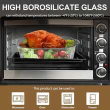 Glass Casserole Dish With Lid, 2.8L/3 Quart Ribbed Oval Roasting Pan For Oven And Microwave, Transparent Lead-Free Covered Kitchenware, Multifunctional Deep Glass Food Container For Baking And Cooking - View 5