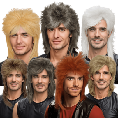 80s Mullet Wig Men's And Women's Heat-Resistant Synthetic Hair Piece Punk Rock Music Festival Costume Party Retro Glam Metal Style Men's Wig Brown Wig Black Gray Wig White Wig Multi-Color Optional