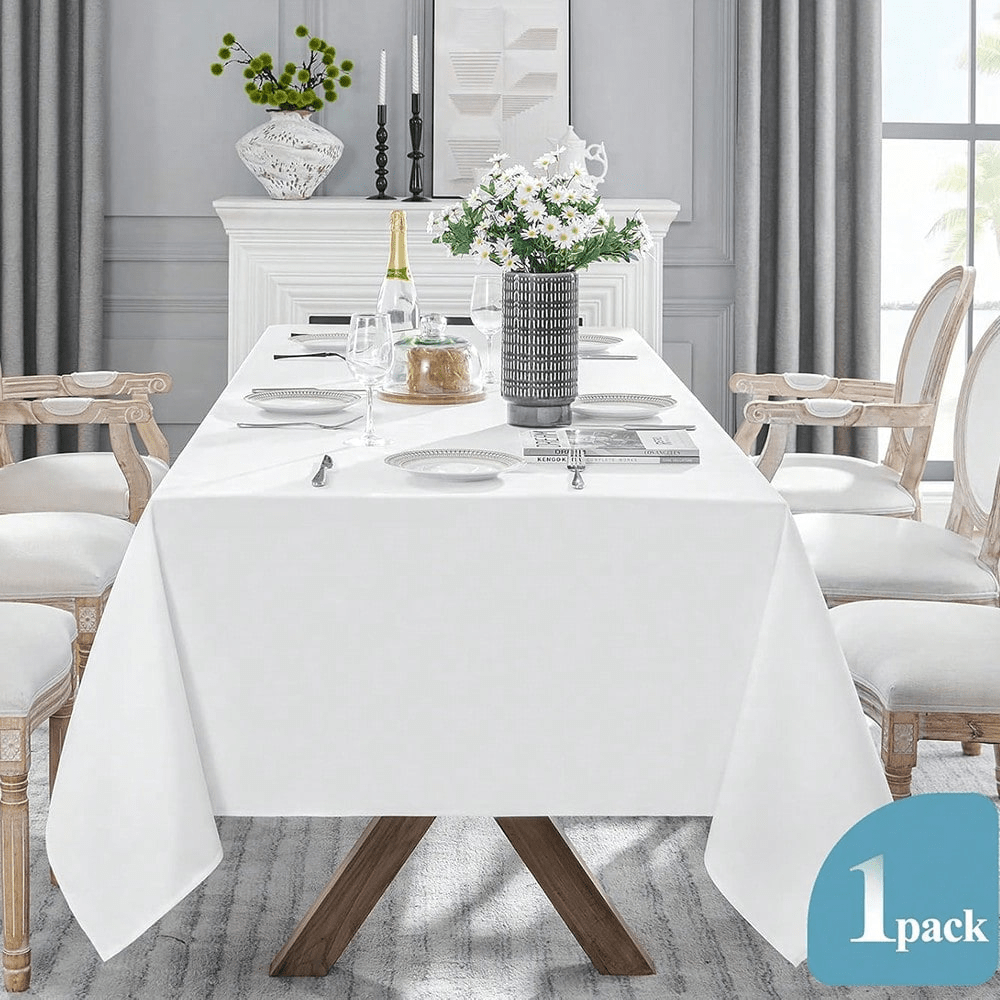 1件白色一次性塑料桌布，适用于生日派对、婚礼、节日餐桌装饰，长方形桌布，餐桌装饰道具 - A - 查看 4