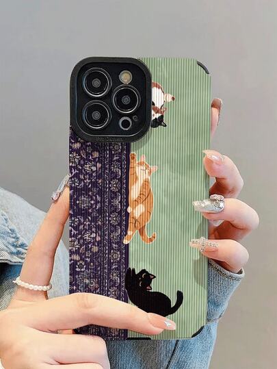 1个新款时尚优雅的紫绿色花卉猫咪图案防震保护手机壳，适合日常使用，也是送给亲朋好友的礼物，兼容 17/17 Air/17 Pro/17 Pro Max、16/16 Plus/16 Pro/16 Pro Max、15/15 Plus/15 Pro/15 Pro Max、14/14 Plus/14 Pro/14 Pro Max、13/13 Pro/13 Pro Max、12/12 Pro/12 Pro Max、11/11 Pro/11 Pro Max
