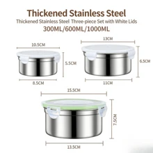 Korean Style 3-Piece Set: Stainless Steel Food Storage Containers, Refrigerator Airtight Boxes, Fruit Lunch Boxes - 優雅黑蓋 - 查看 5