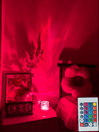 1个16色波浪图案USB氛围夜灯，带火焰效果和星空投影，触摸和遥控操作，玻璃艺术装饰灯，LED灯，星空氛围灯，小型阅读灯，星空投影，KTV舞台氛围灯，家居氛围装饰，适用于卧室、客厅，节日礼物，氛围照明