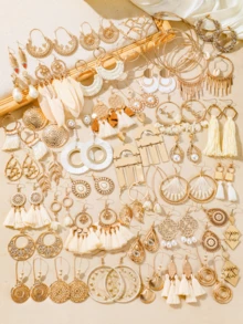 TopHanqi Bộ khuyên tai phong cách Bohemian đựng trong hộp kín, khuyên tai kim loại hình học đính đá, khuyên tai vòng lớn ngoại cỡ, phù hợp cho nữ giới đeo hàng ngày, đi làm, hẹn hò, dự tiệc, làm quà tặng. - Nhiều màu - Xem 14