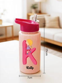 Customizable Name Text, 500ml Kids Water Bottle With Straw Cup, Best Gift For Girls And Boys For School/Graduation, Outdoor Sports Water Bottle, 26 Letters Campus Student Cup - Solid Color - View 11