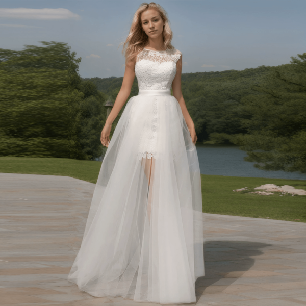 1件新娘可拆卸拖尾多层薄纱开衩黑色弹力腰及地派对长款薄纱裙，115厘米