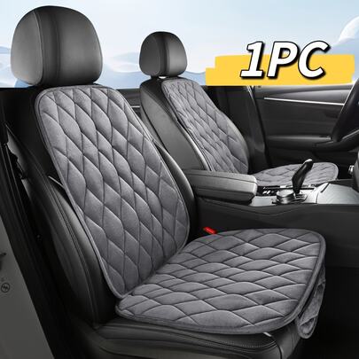 1pc Car Seat Cushion, Front Row, Plush Fabric With Embroidery Design, Fashionable High-End Appearance, Warm And Comfortable, Suitable For All Seasons And Vehicles