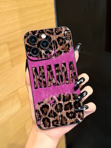 Cheetah,Leopard Print 1pc New Creative Leopard Print "Mama" Pattern Unique Phone Case Suitable Compatible With Apple 17 Pro Max/Air, 11/12/13/14 Plus, XR/7/8 Plus/15 Pro Max, Also Fits Series - Black - View 3