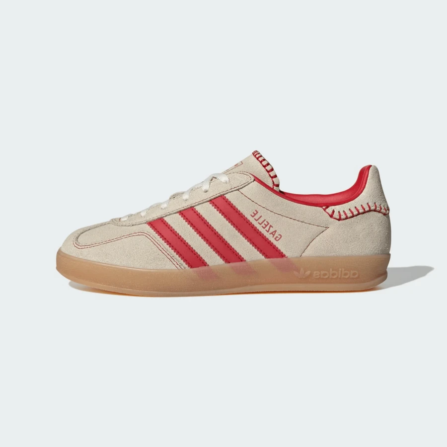 Adidas Originals Gazelle Indoor Beige Better Scarlet Casual Sneakers Women's JS1402 | Retro Heritage Style, Timeless Silhouette - 米色 - 查看 1