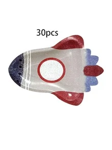 10个/20个/30个装 8.4x11.4英寸火箭造型纸盘，红蓝银闪光太空飞船一次性纸盘，太空主题派对用品，适合儿童生日派对、宇航员主题婴儿派对、男女通用甜点盘 - 彩色 - 查看 9