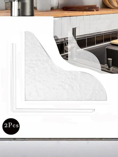2片装自粘式淋浴房转角防溅板，透明亚克力防溅板，防止水花飞溅，适用于洗手盆和浴缸边缘，淋浴房转角防溅板
