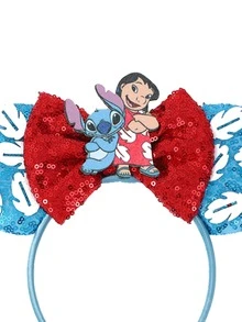 1个卡通人物耳朵发箍，饰有红毛丹叶和闪亮蝴蝶结，闪亮发箍发饰，灵感源自动漫时尚，适合化装舞会、角色扮演、主题公园、节日、舞台表演、摄影、派对、嘉年华和音乐节等场合。 - 款式隨機 - 查看 4