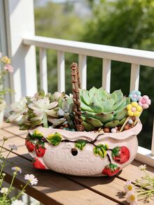 草莓手绘花盆，大直径，可爱有趣的草莓彩绘风格卡通创意陶瓷花盆，春季花盆，阳台装饰，萌趣花盆，超萌植物盆，适合花园/卧室/窗台/酒店/书桌/餐桌装饰，节日装饰，复活节礼物，复活节装饰品，精美礼品，可爱单品 - A - 查看 2