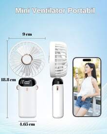 DOSYU Ventilador de Mano Recargable USB - Mini y Portátil, 5 Velocidades, 4200mAh, con Base -deal para Escritorio  Material ABS, USB, 5 Medidas 188x90x46,5 mm,  Peso 190 g Abanico - Blanco - Ver 11