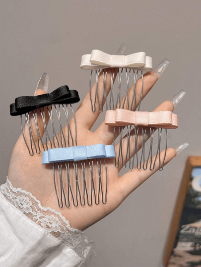 2pcs Women's Cute Elegant Minimalist Fashion Convenient Practical Street Casual High-Quality Alloy 5.5cm/2.16in Black/Beige/Blue/Pink Bow Metal Hair Clips, Suitable For Women's Daily Hairstyling, Makeup, Washing, Decoration, Party, Holiday, Gift, Commute, Vacation