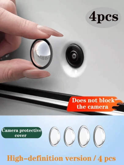 2/4片装 360°全景车载摄像头镜头保护罩，后视摄像头镜头盖，防尘、防刮、防撞、高清、高透光率、无视野损失，通用型，适用于轿车、SUV和高端车型