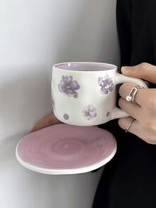 Bộ 1 tách và đĩa sứ vẽ tay hoa violet, tách và đĩa cà phê màu tím kiểu Pháp sang trọng, tách và đĩa trà chiều lãng mạn và nữ tính, thích hợp cho nhà hàng, phòng khách, quán cà phê, tiệc tùng và làm quà tặng. - Nhiều màu - Xem 10